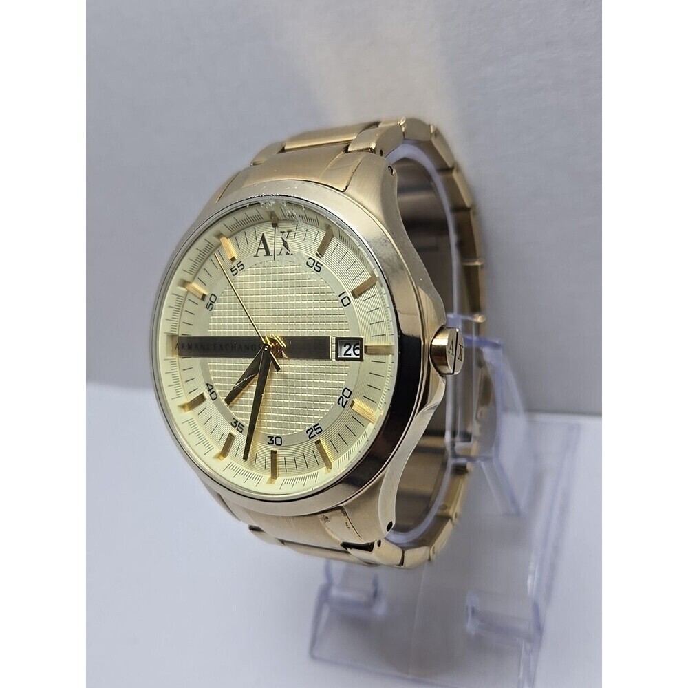 Mens Armani Exchange Hampton AX2132 Date Champagne Gold Plated Watch New Battery - Picture 2 of 11